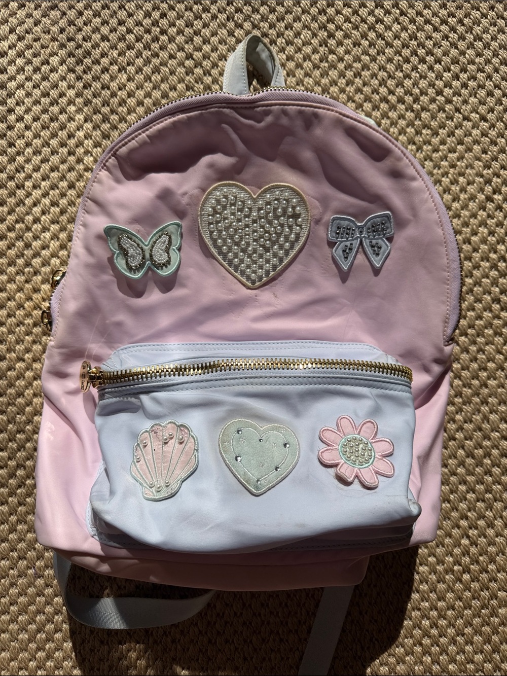Stoney Clover Lane Pink and White Kids Patch Backpack